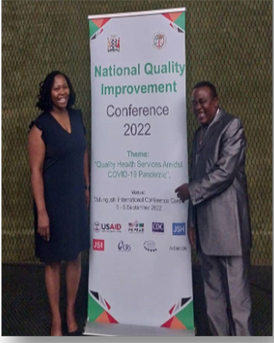 Linah Mwango, Deputy Chief of Party for CIRKUITS Project and Nasho Nyirongo, the Prison and Men’s Health Technical Lead, at the 2022 QI conference