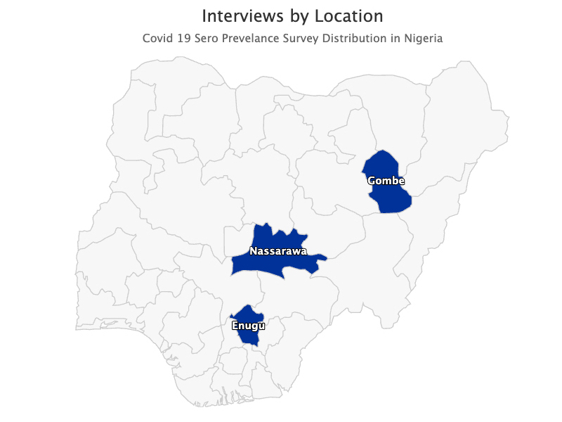 A map of Nigeria with three states in blue