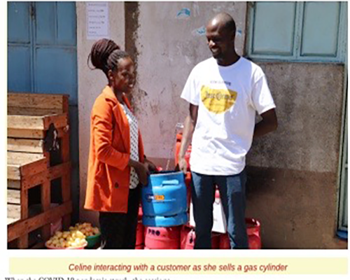 Celine interacting with a customer as she sells a gas cylinder