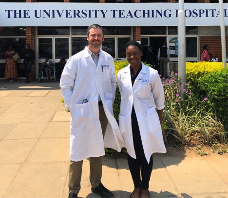 UMB Infectious Disease Fellow Dr. Mona Toeque with Zambia-based Ciheb faculty Dr. Cassidy Claassen at the University Teaching Hospital in Lusaka, Zambia.