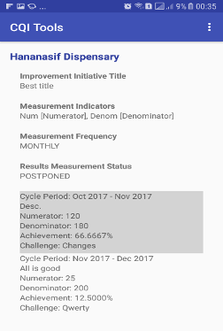 A screenshot of the Tanzania C-Q-I app for implementation.